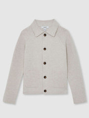 9-13 yrs Button-Through Knitted Cardigan in Oatmeal Melange