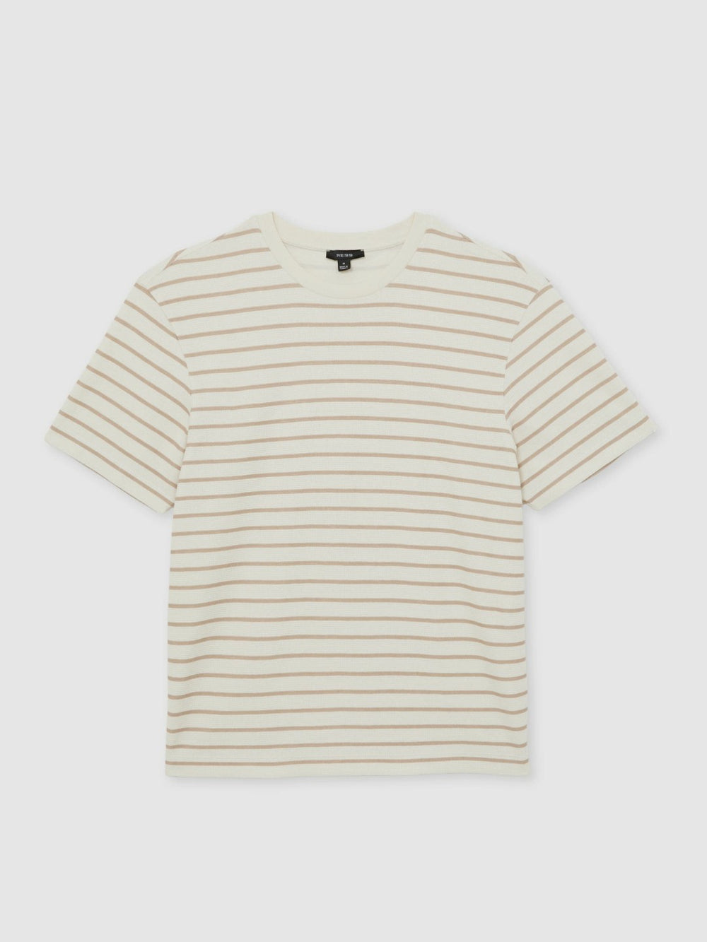 Cotton Textured Stripe T-Shirt in Oatmeal/White