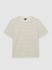 Cotton Textured Stripe T-Shirt in Oatmeal/White