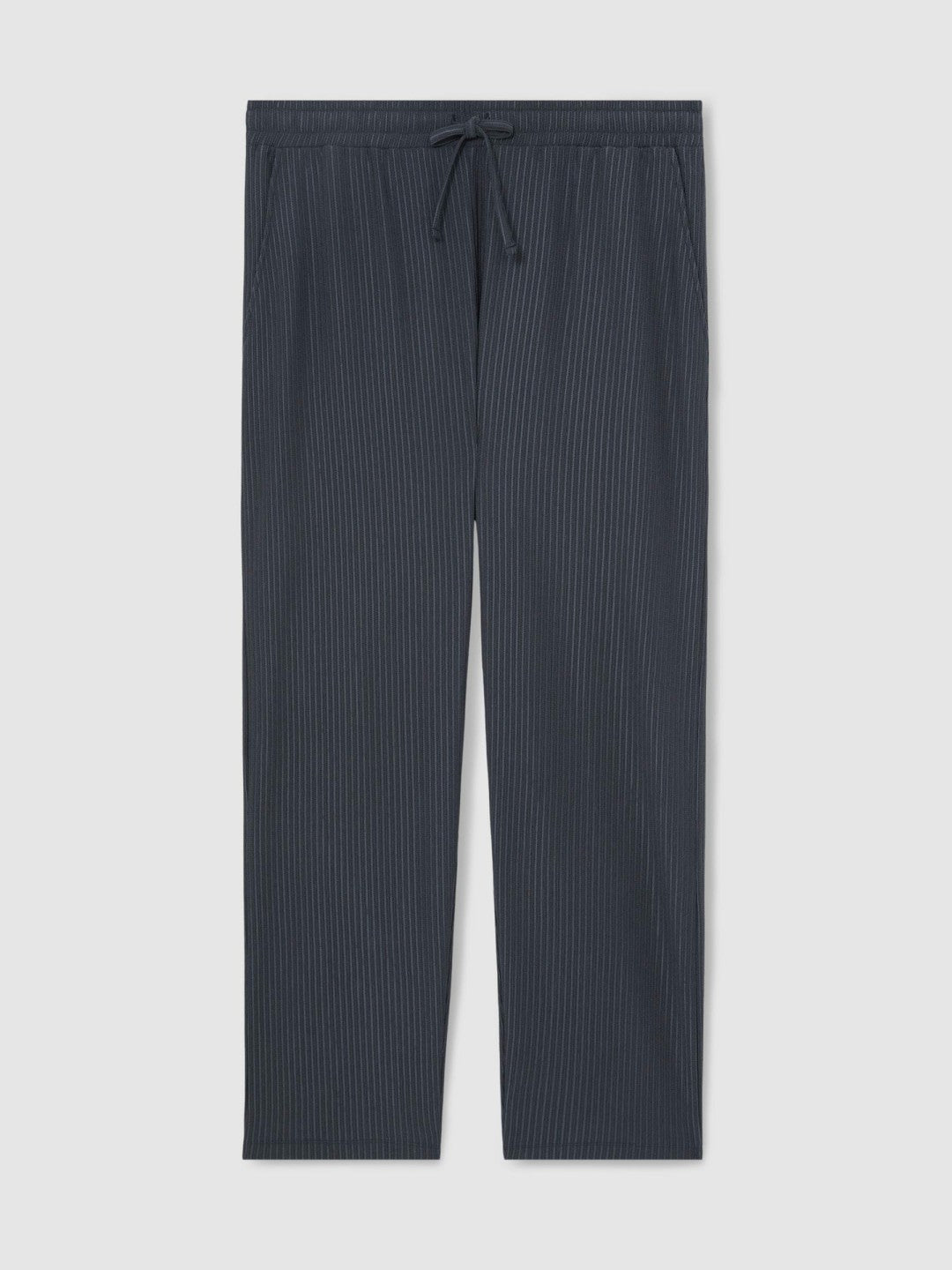 Textured Stripe Drawstring Trousers in Petrol Blue