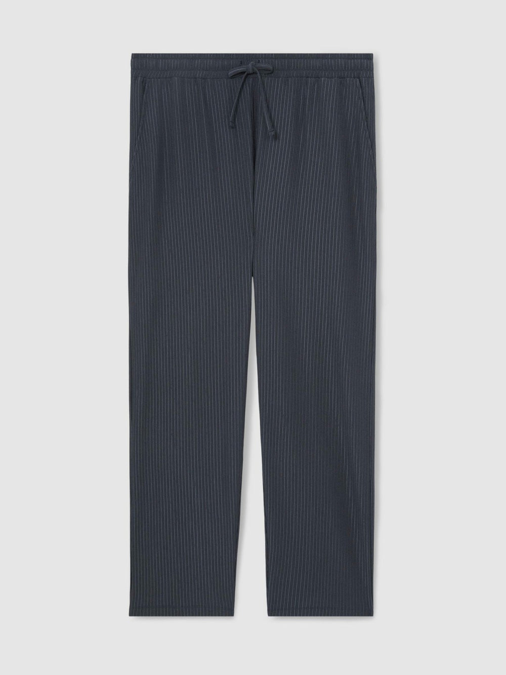 Textured Stripe Drawstring Trousers in Petrol Blue