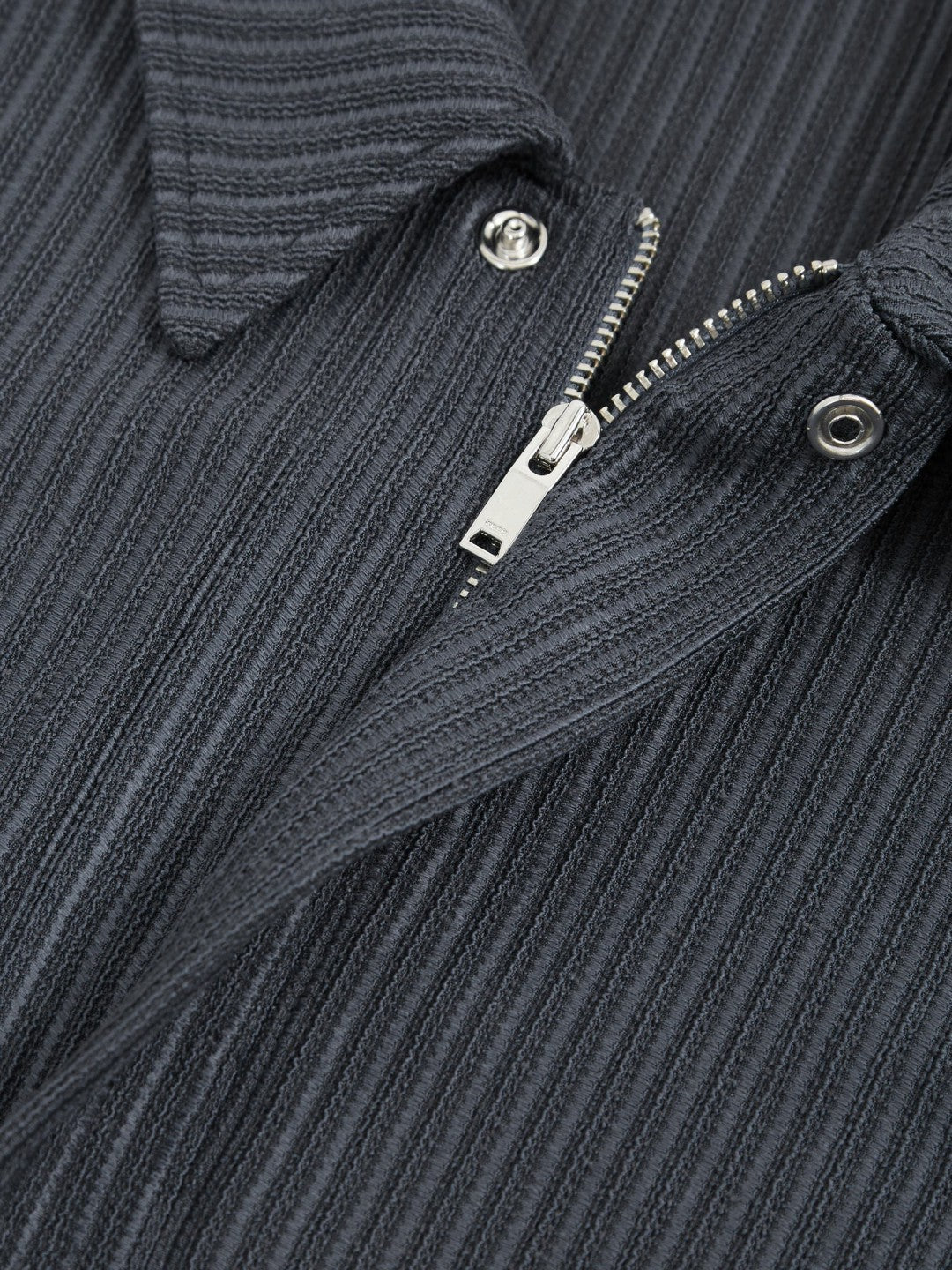 Oversized Textured Stripe Polo Shirt in Petrol Blue