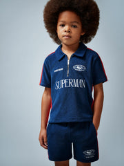 3-9 yrs Superman Towelling Polo Shirt in Blue/Red