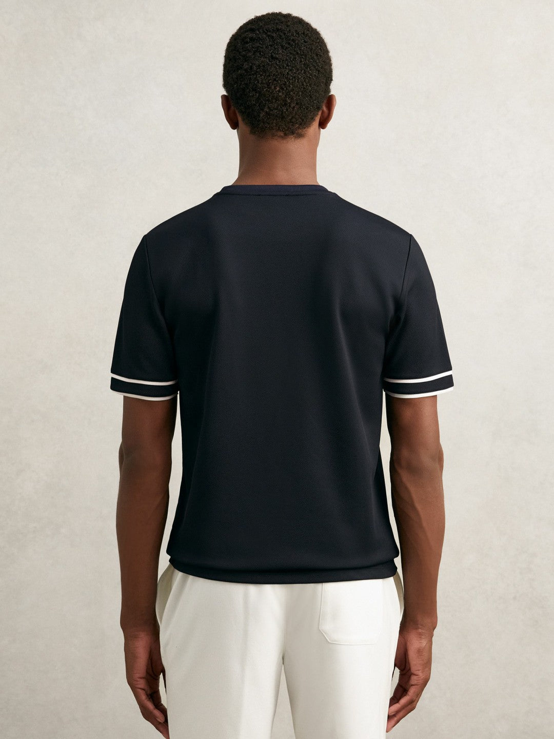 Textured Crew-Neck Tipped T-Shirt in Navy Blue