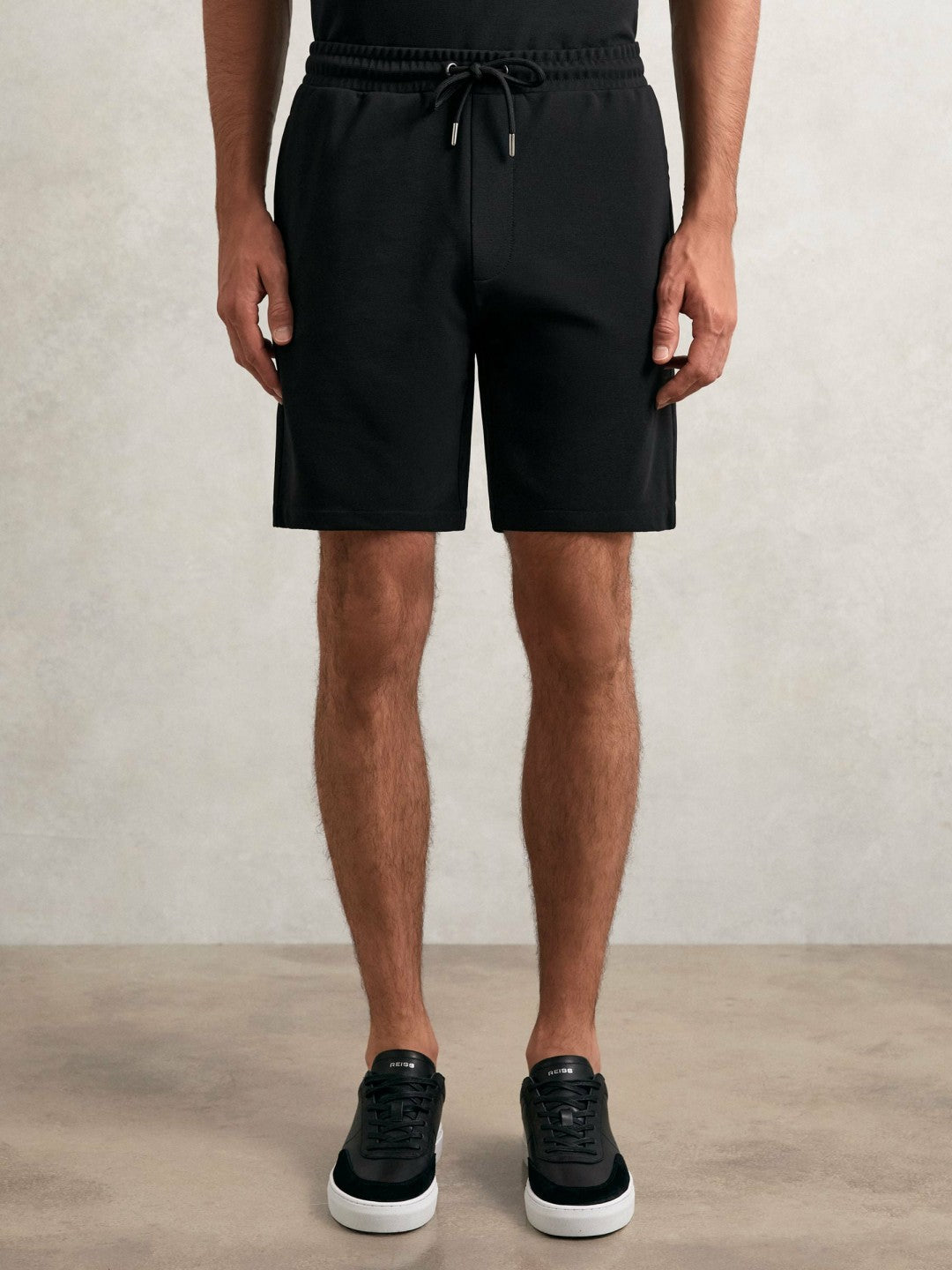 Textured Drawstring Shorts in Black