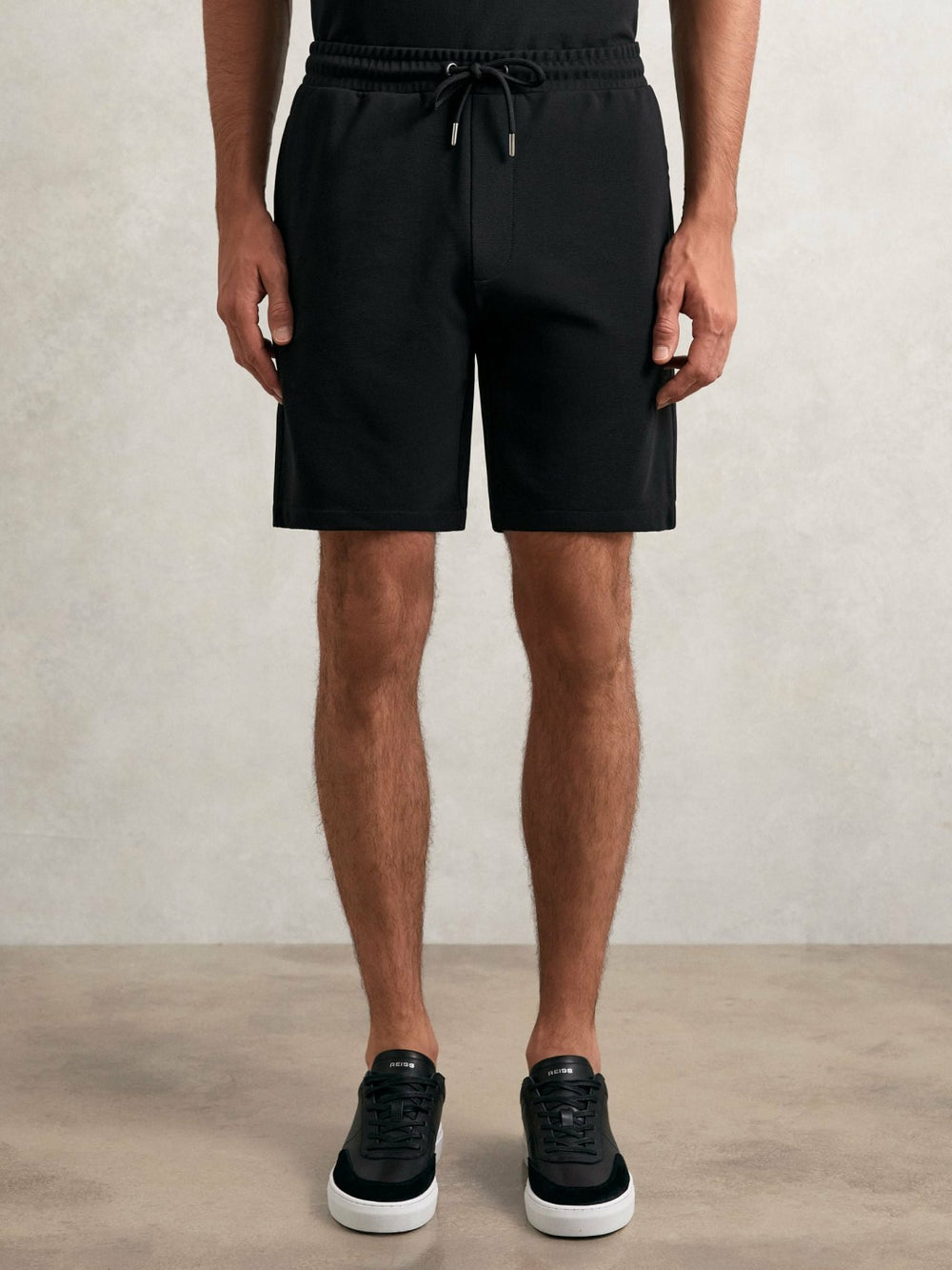 Textured Drawstring Shorts in Black