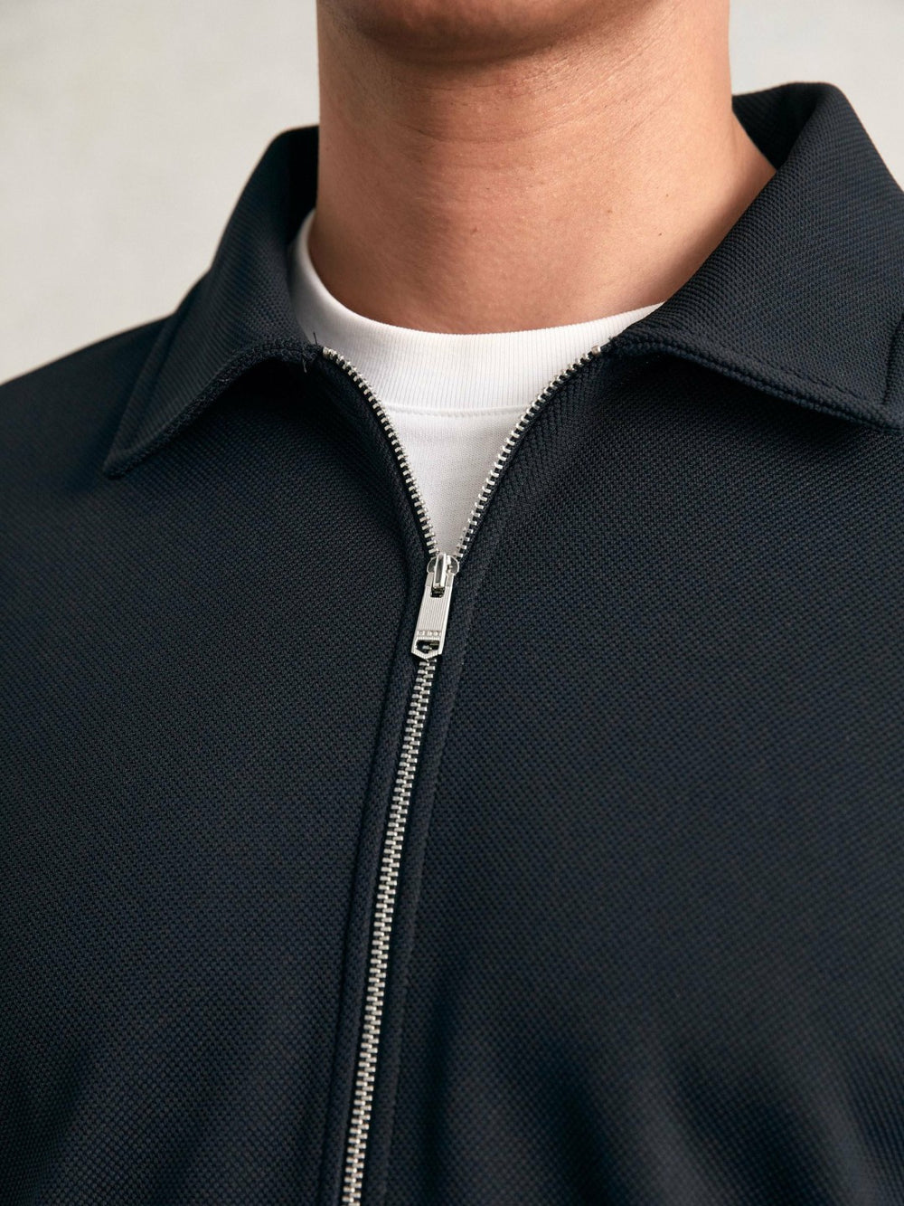 Textured Zip Through Overshirt in Navy
