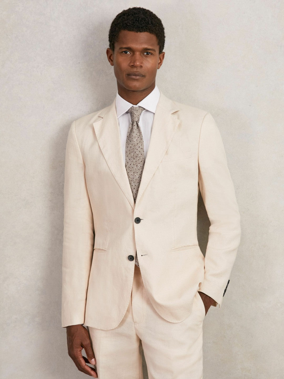 Wool-Cotton Polka-Dot Tie in Grey Melange