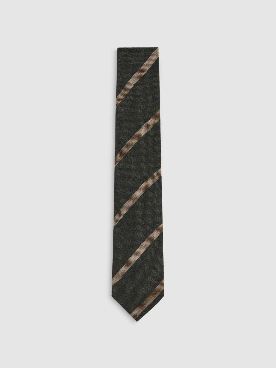 Wool-Silk Striped Tie in Forest Green