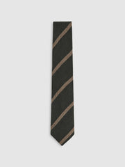 Wool-Silk Striped Tie in Forest Green