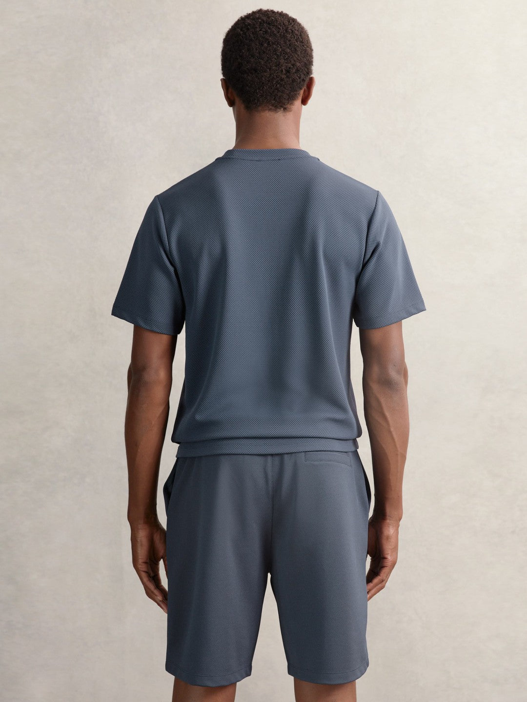 Textured Crew-Neck T-Shirt in Airforce Blue