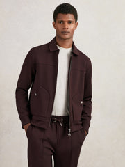 Interlock Zip Through Overshirt in Cherry Red