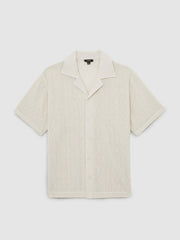 Cotton-Blend Crochet Shirt in Off White