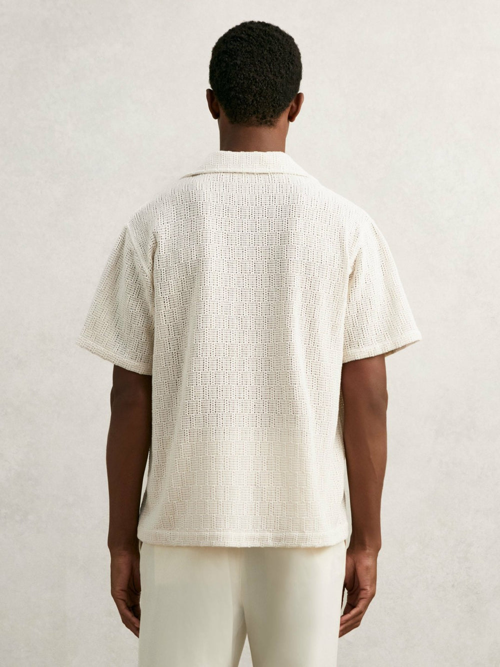 Cotton-Blend Crochet Shirt in Off White