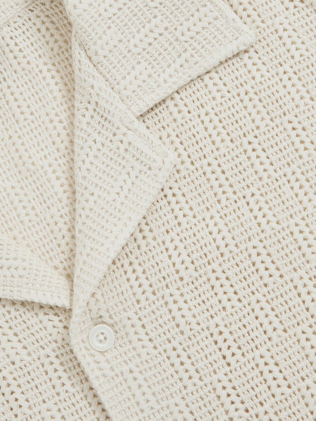 Cotton-Blend Crochet Shirt in Off White