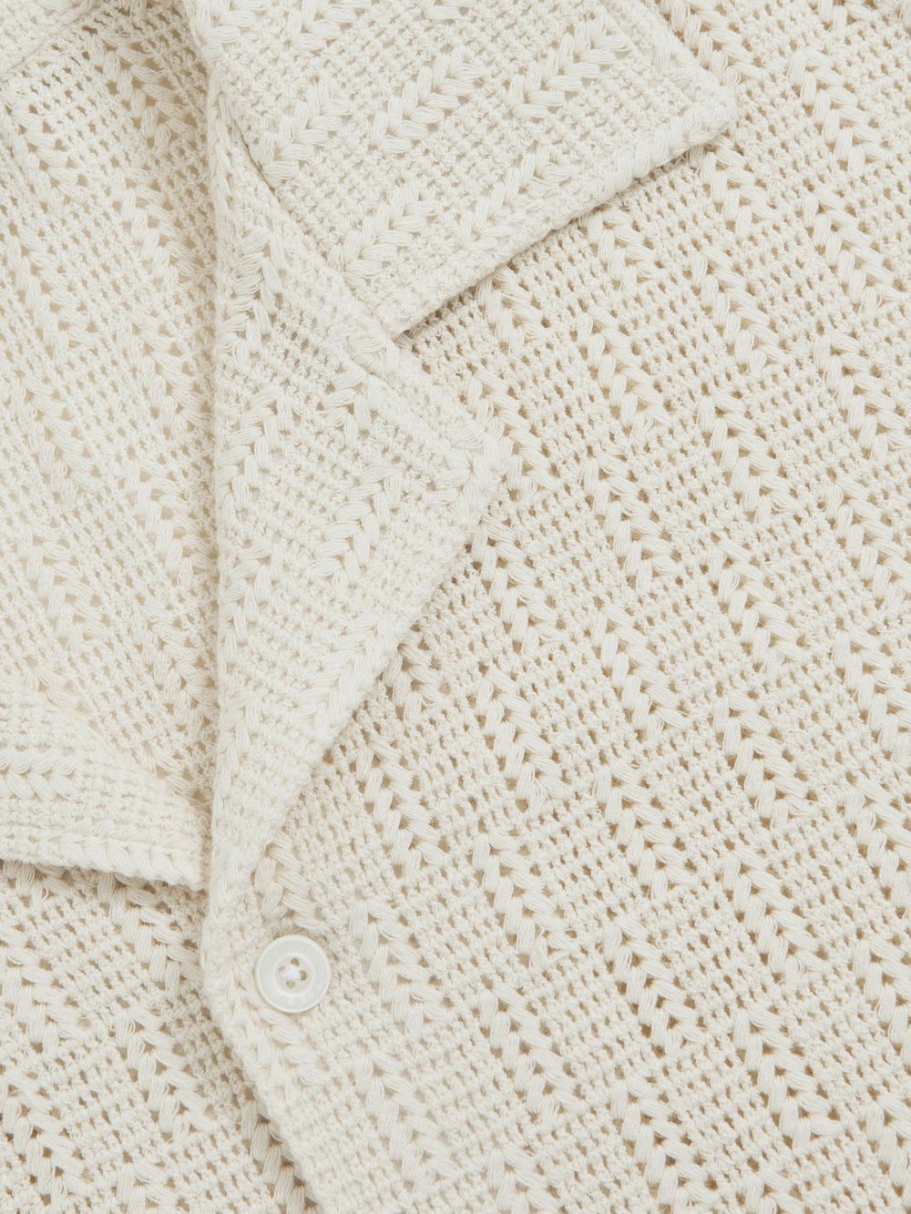 Cotton-Blend Crochet Shirt in Off White
