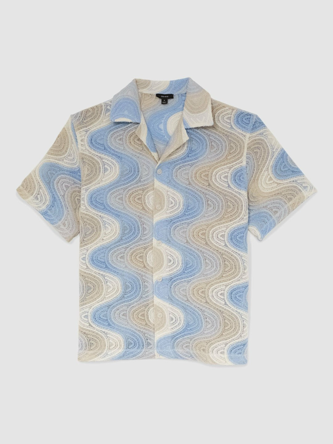 Wave Crochet Cuban Collar Shirt in Blue Multi