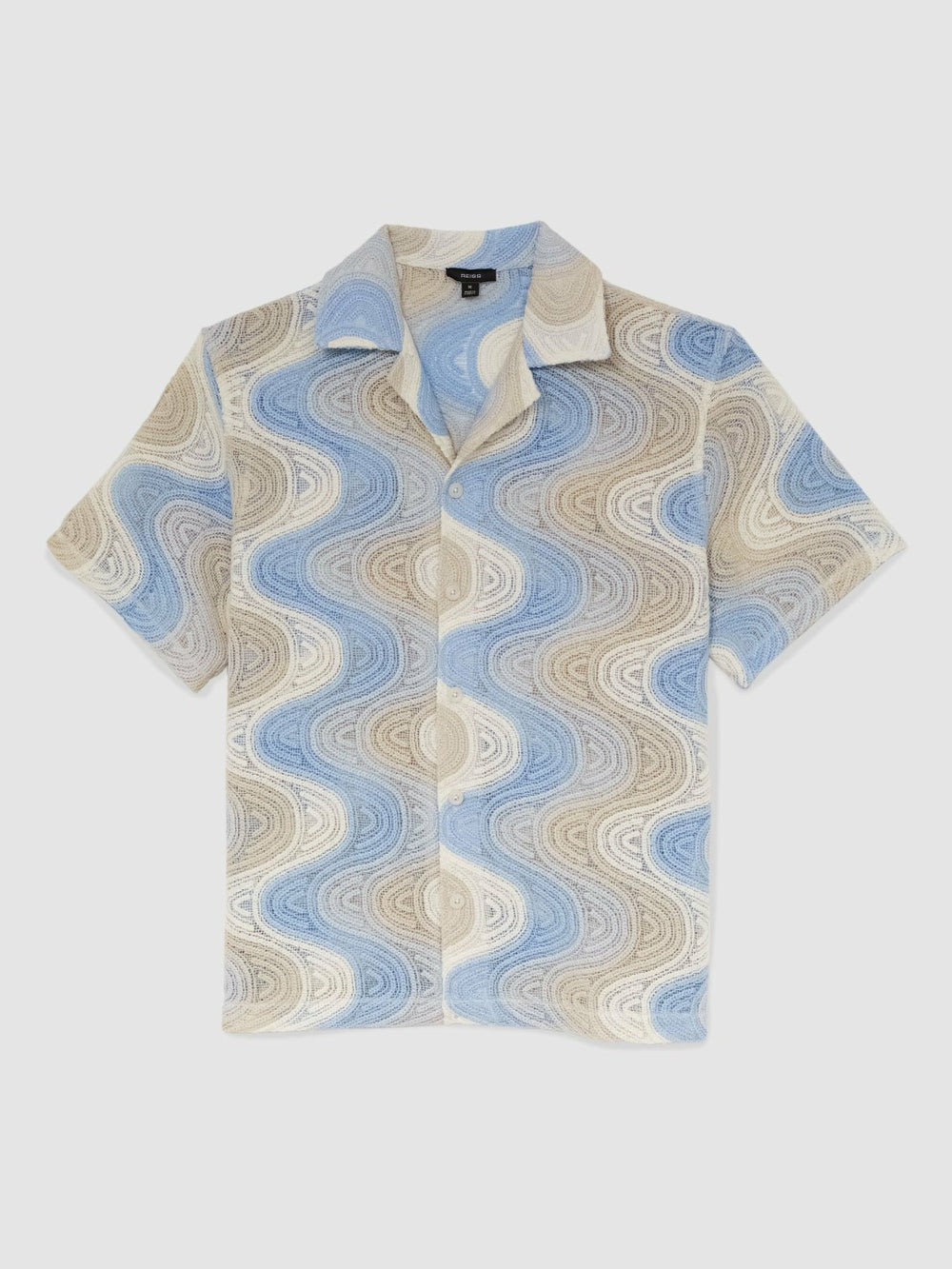 Wave Crochet Cuban Collar Shirt in Blue Multi