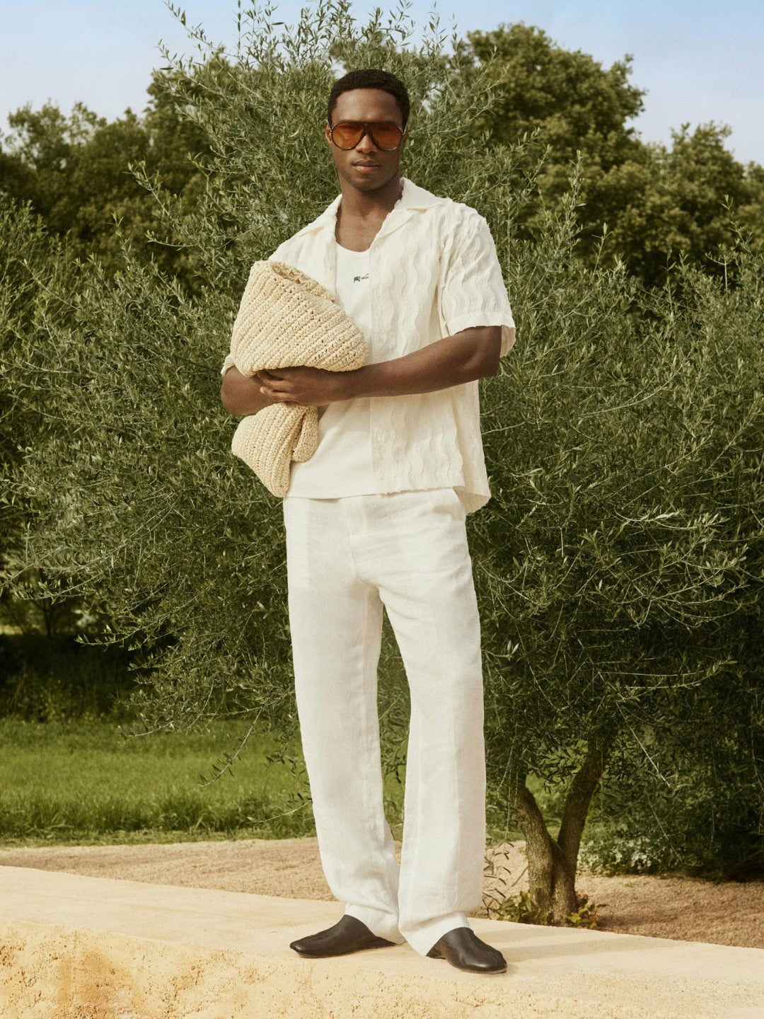 | Ché Linen Wide-Leg Trousers in White