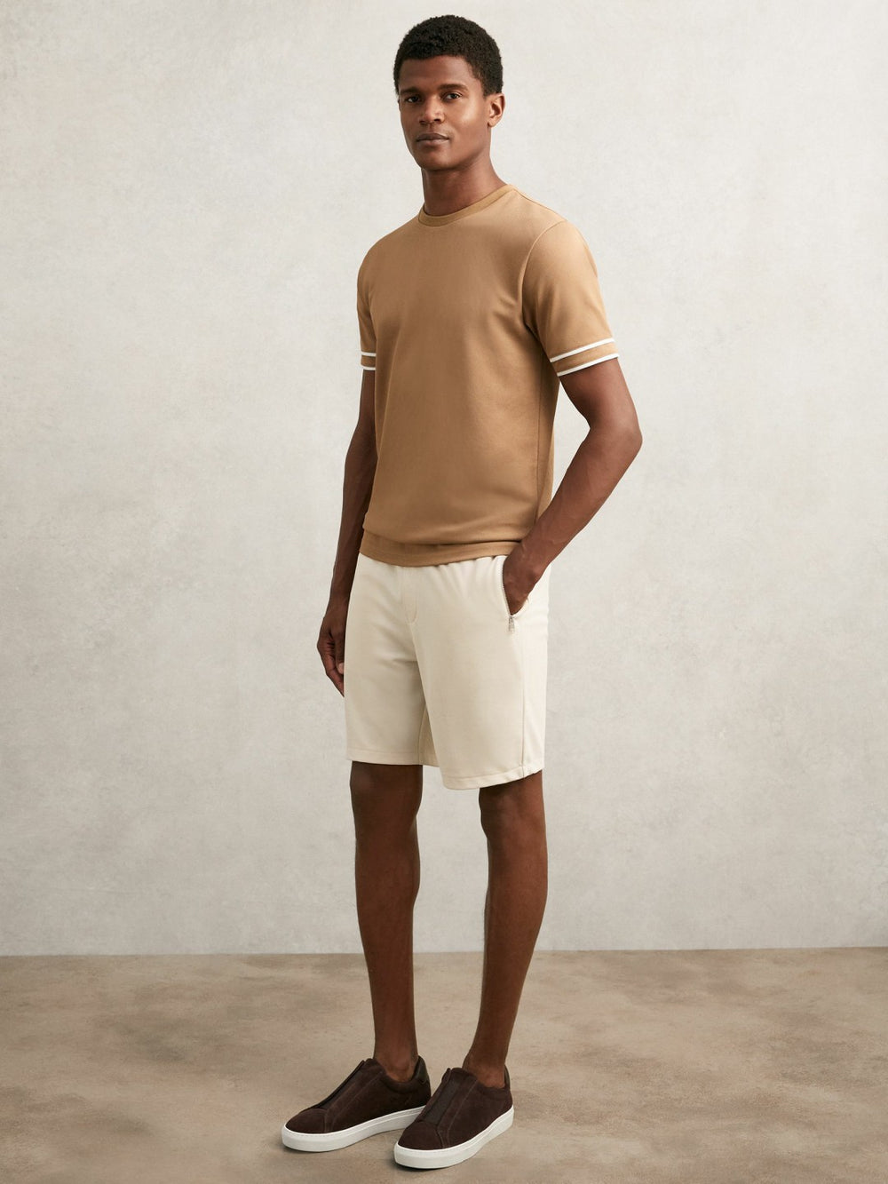 Textured Drawstring Shorts in Stone