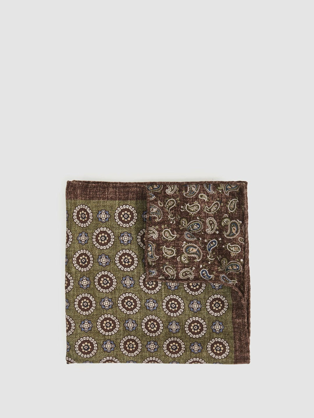 Silk Medallion Paisley Pocket Square in Sage