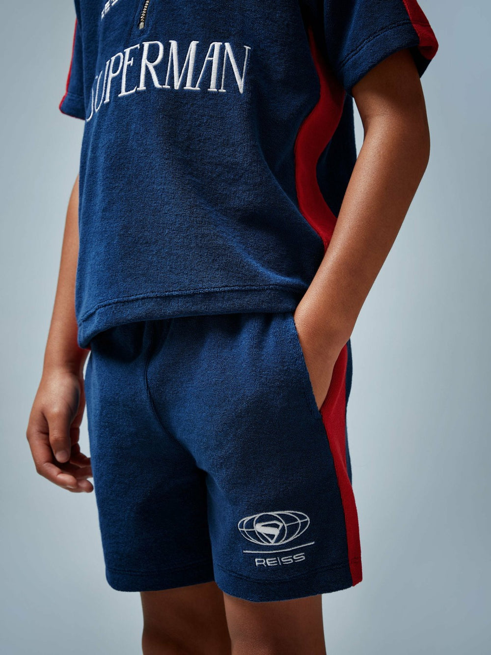 13-14 yrs Superman Towelling Shorts in Blue/Red