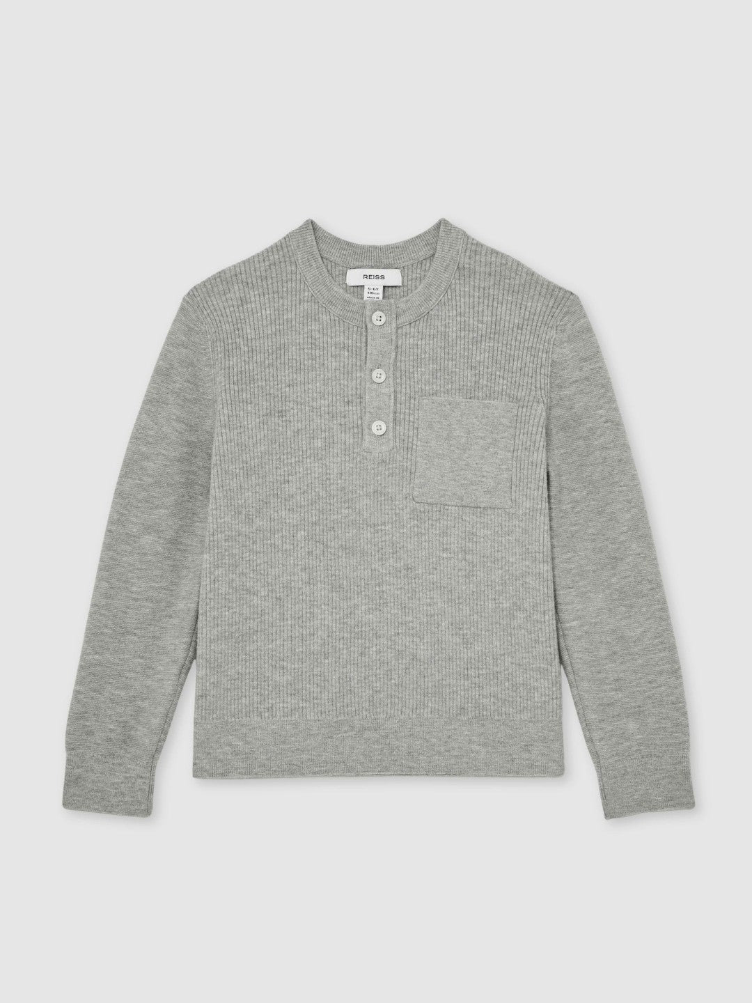 13-14 yrs Cotton-Blend Rib-Knit Henley Top in Mid Grey Melange