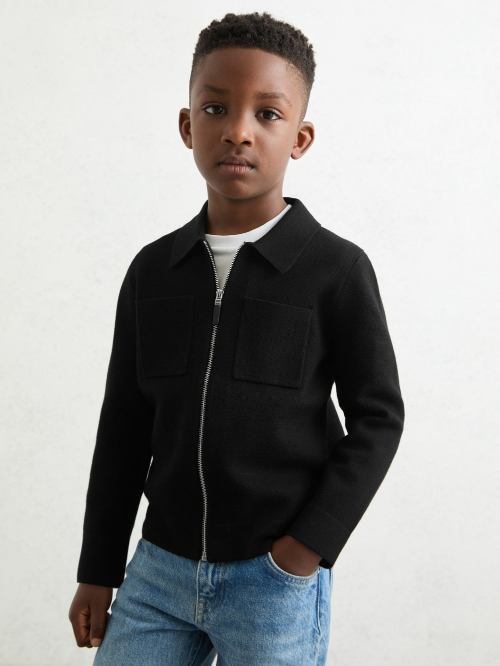 3-9 yrs Knitted Zip-Through Cardigan in Black