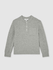 3-9 yrs Cotton-Blend Rib-Knit Henley Top in Mid Grey Melange