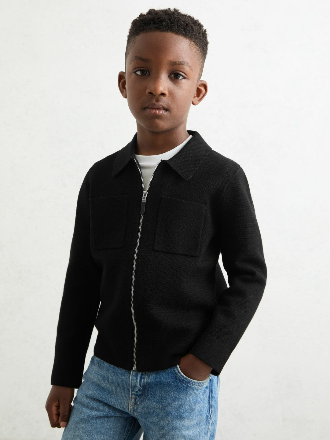 13-14 yrs Knitted Zip-Through Cardigan in Black