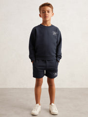 3-9 yrs Cotton Blend Motor Cars Sweat Shorts in Washed Blue