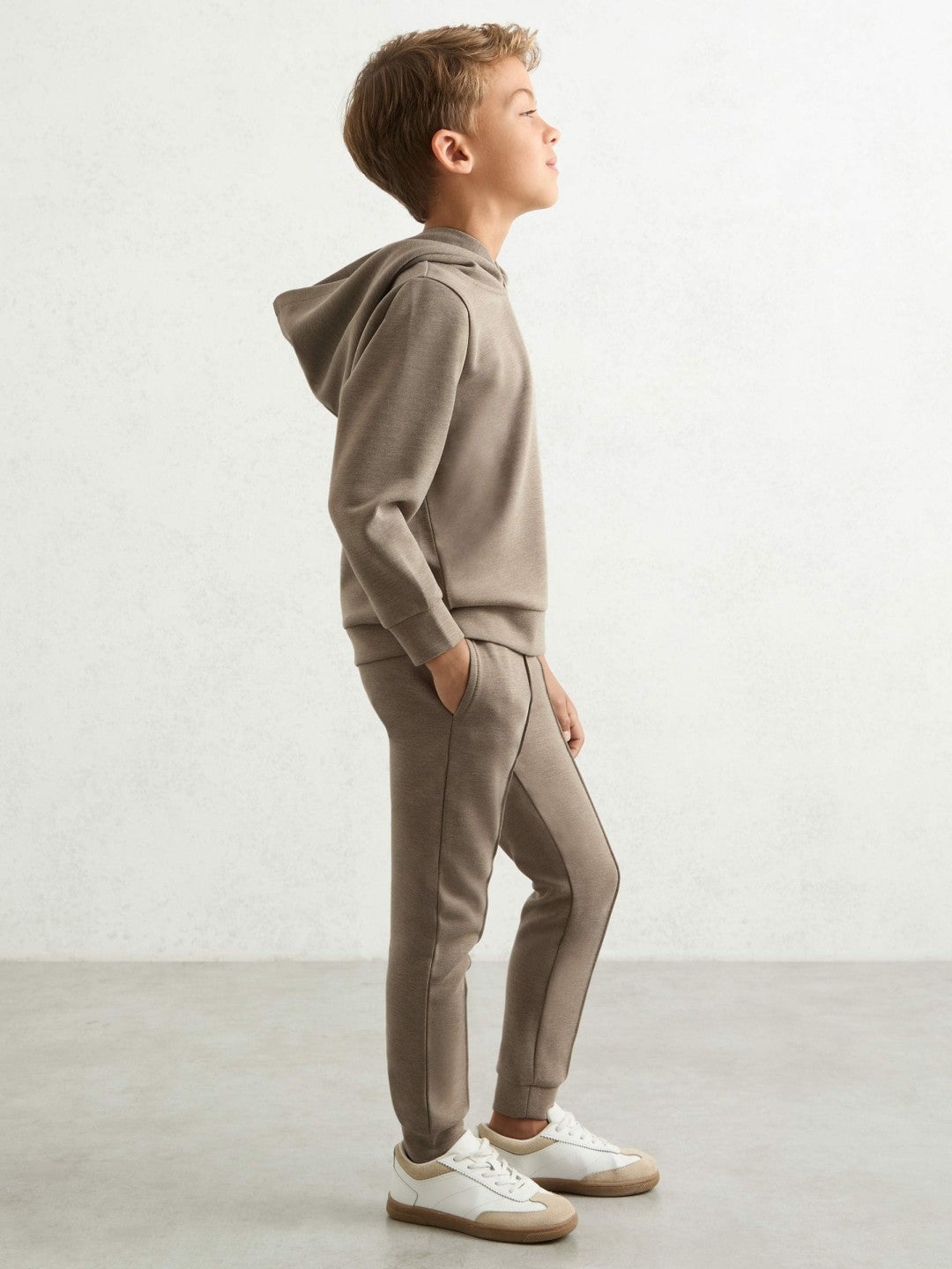 Interlock-Jersey Hoodie in Taupe Brown