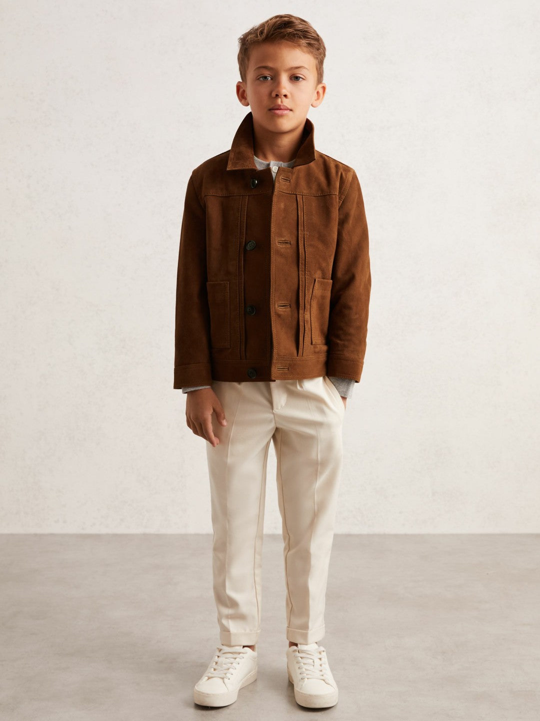 13-14 yrs Suede Worker Jacket in Tobacco Brown
