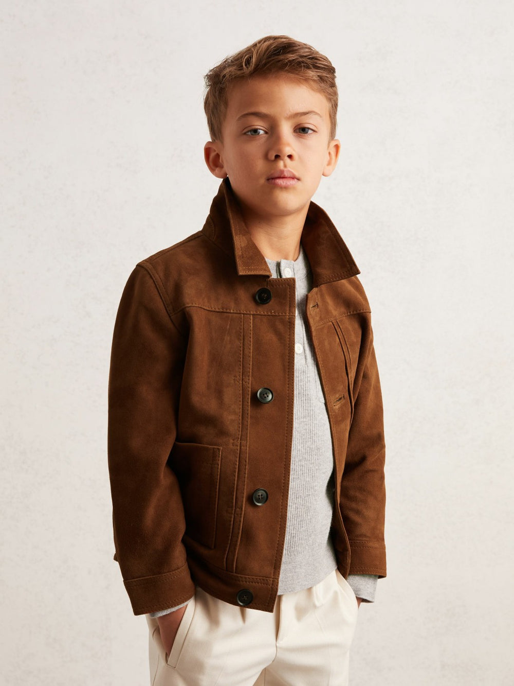 13-14 yrs Suede Worker Jacket in Tobacco Brown