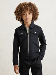 3-9 yrs Interlock Zip Through Overshirt in Navy Blue