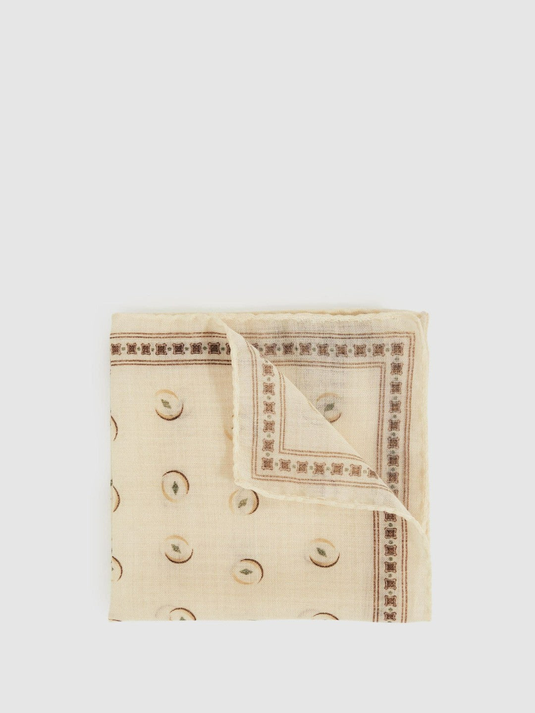 Wool Motif Print Pocket Square in Off White