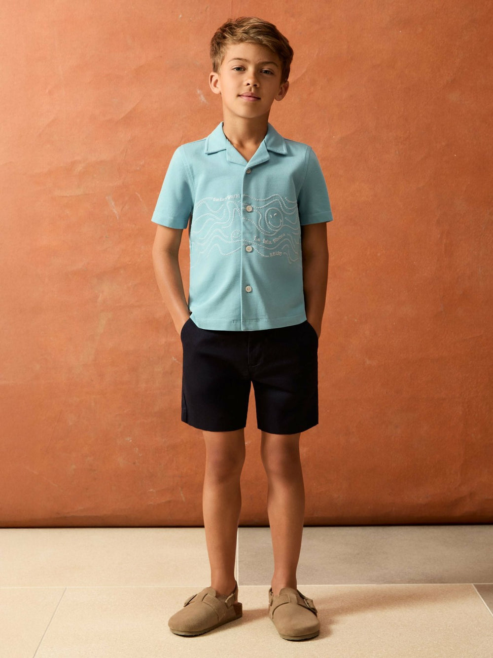 9-13 yrs SmileyWorld Embroidered Shirt in Sky Blue