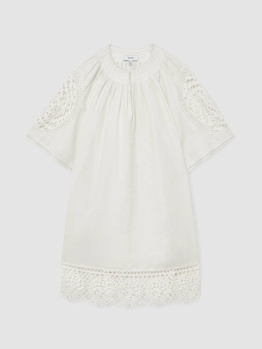 Linen Embroidered Shift Dress in Ivory