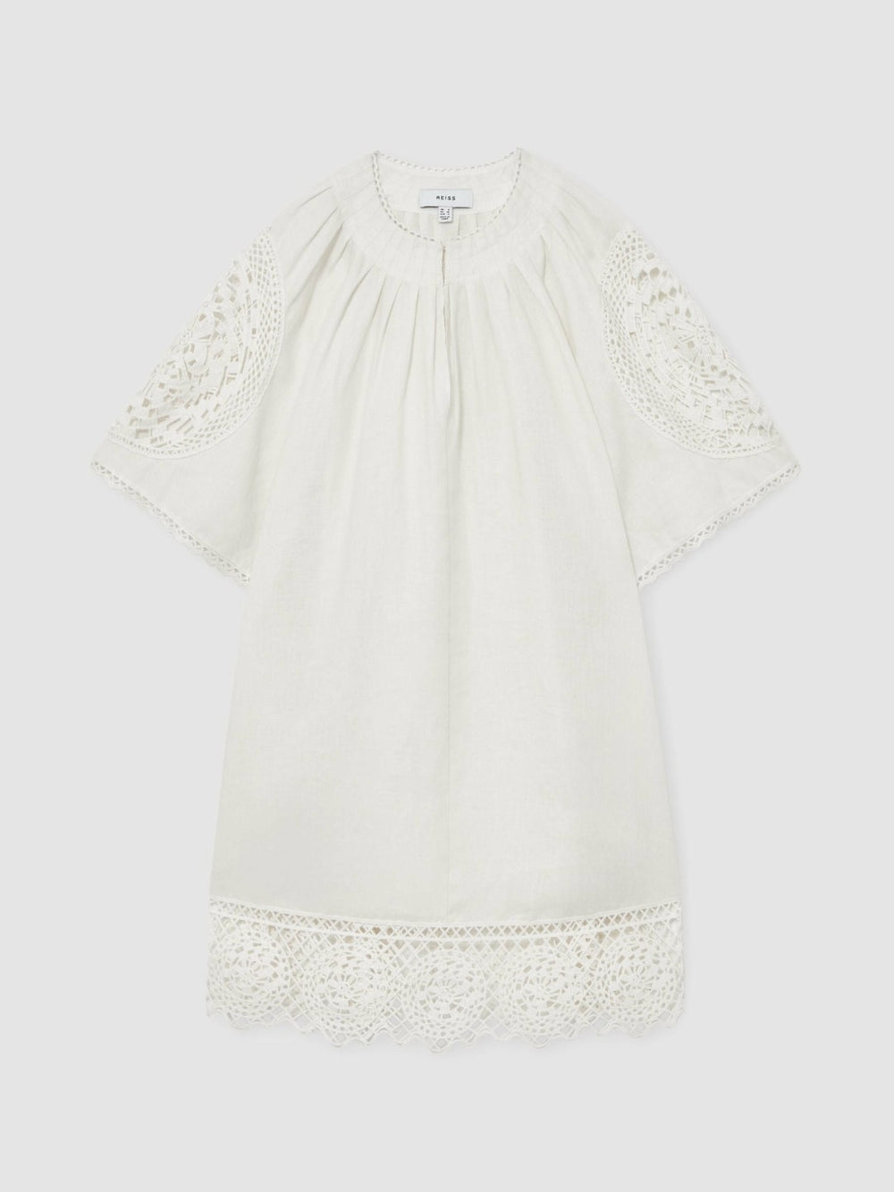 Linen Embroidered Shift Dress in Ivory