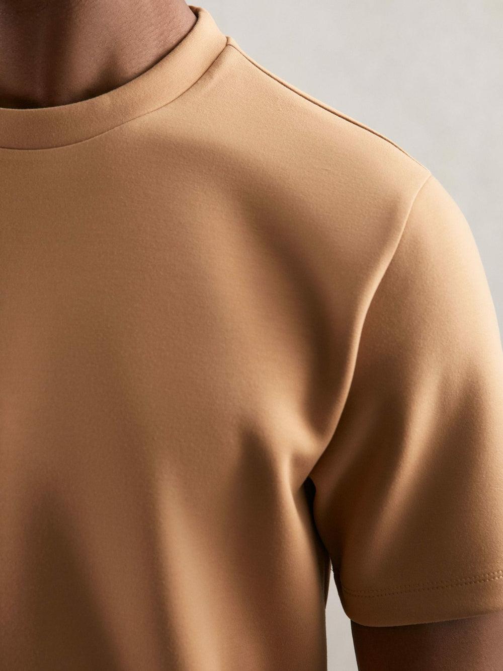 Interlock Jersey Crew Neck T-Shirt in Light Camel Brown