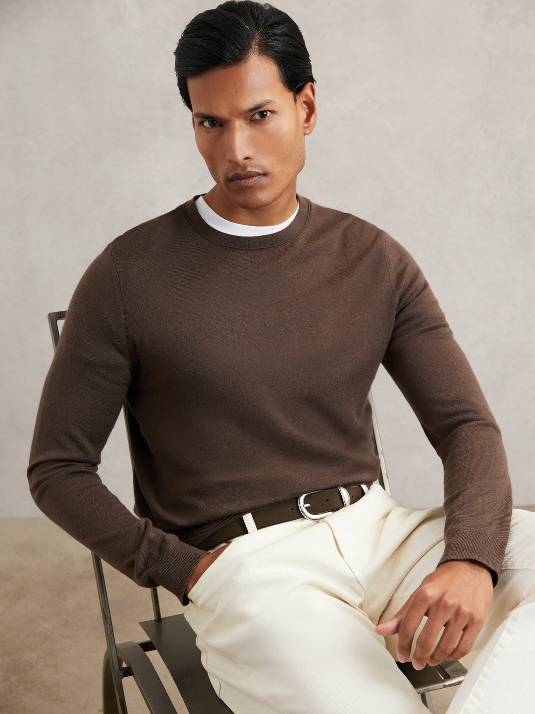 Suede Western-Style Belt in Dark Brown