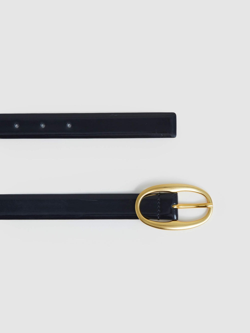 Patent Leather Oval Buckle Belt in Navy