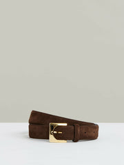 Suede Square Buckle Belt in Chocolate