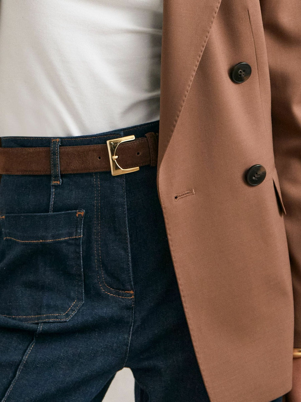 Suede Square Buckle Belt in Chocolate