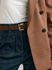 Suede Square Buckle Belt in Chocolate