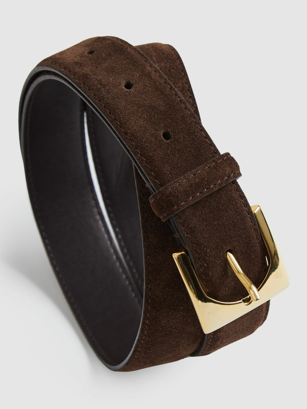 Suede Square Buckle Belt in Chocolate