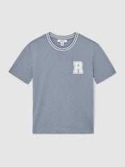 13-14 yrs Cotton Letter Patch T-Shirt in Airforce Blue