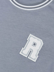 13-14 yrs Cotton Letter Patch T-Shirt in Airforce Blue