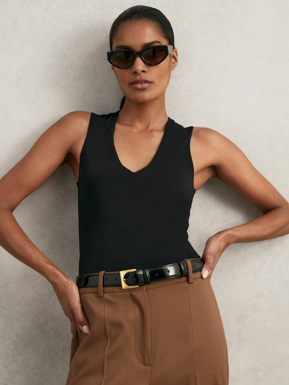 Suede Square Buckle Belt in Black
