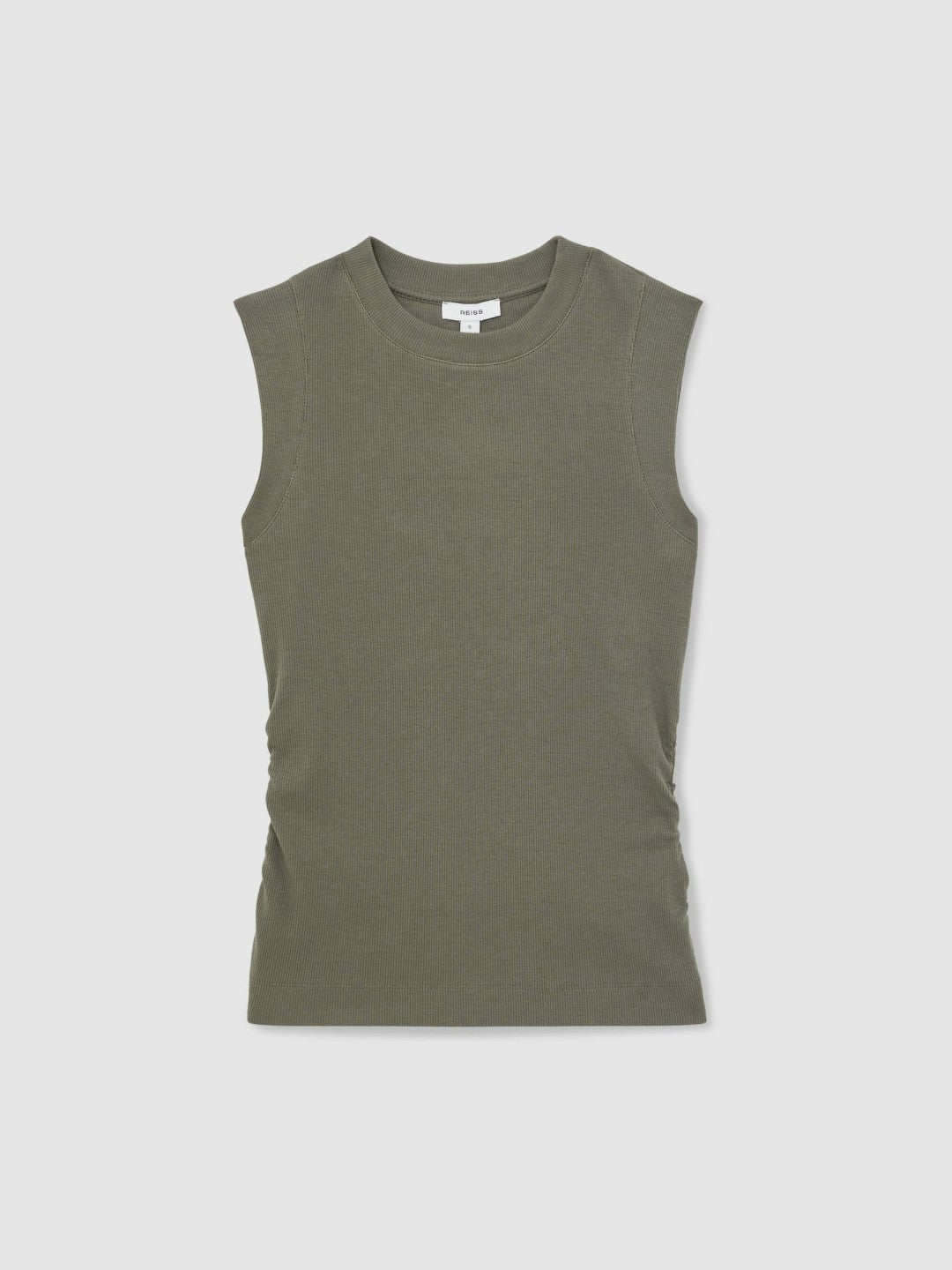 Ribbed Ruched Waist Vest in Khaki Green
